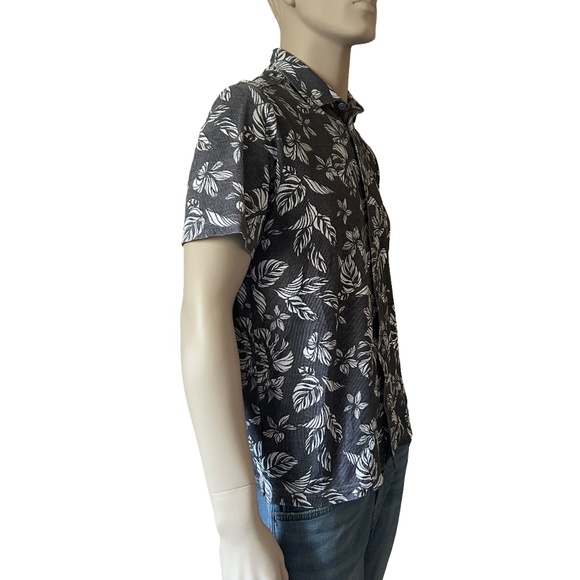 Tommy Bahama Hawaiian Tiki Shirt Monochrome Tropical Leaf Pattern Print - Picture 6 of 13